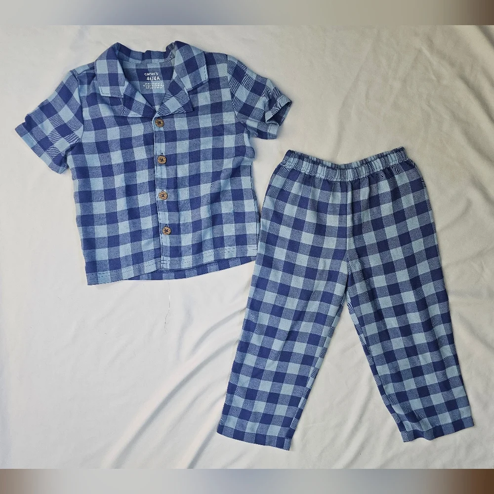 Carter's Blue Plaid Kids Pajama Set- 4T